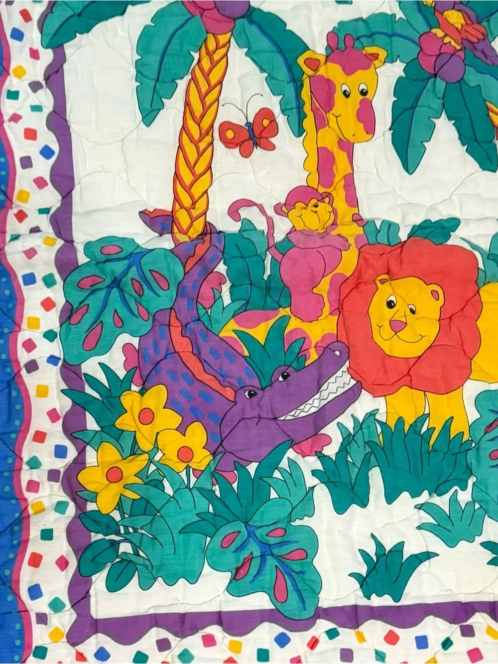 Vintage 90s Jungle Safari Animal Baby Quilt Crib Blanket 42”x32”